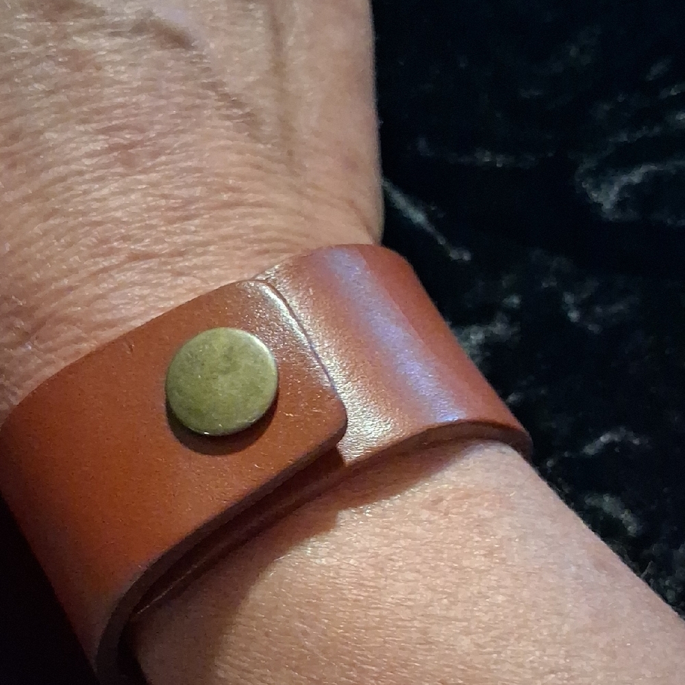 Brown Leather Cuff Bracelet with Silver Accents - Picture 5 of 6
